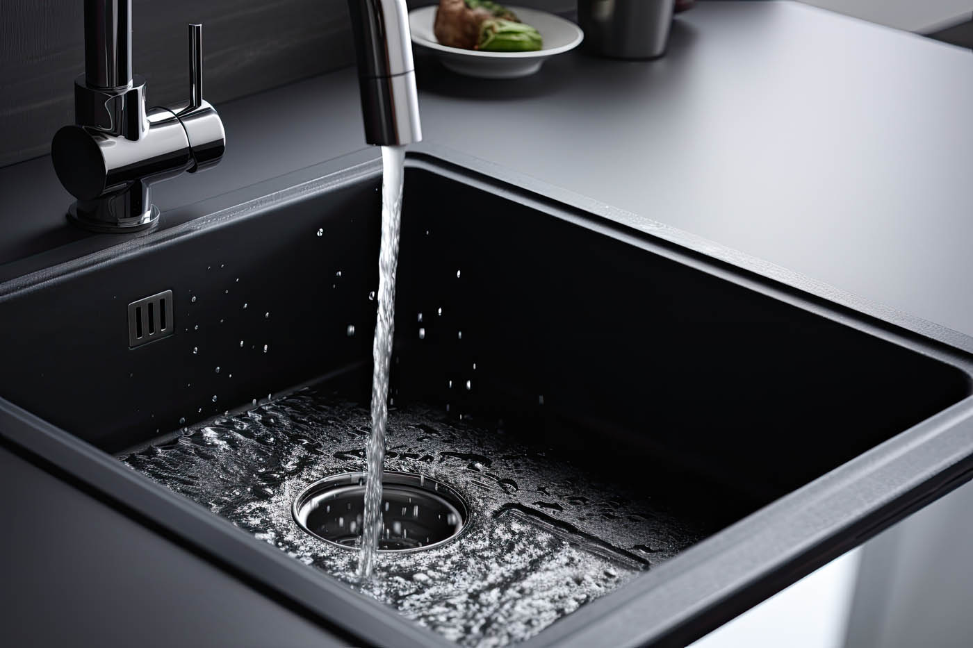 A modern sink and drain - learn how our plumbers at Laughlin can upgrade your living space.